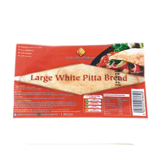 Leicester Bakery Large White Pitta Bread 6pcs