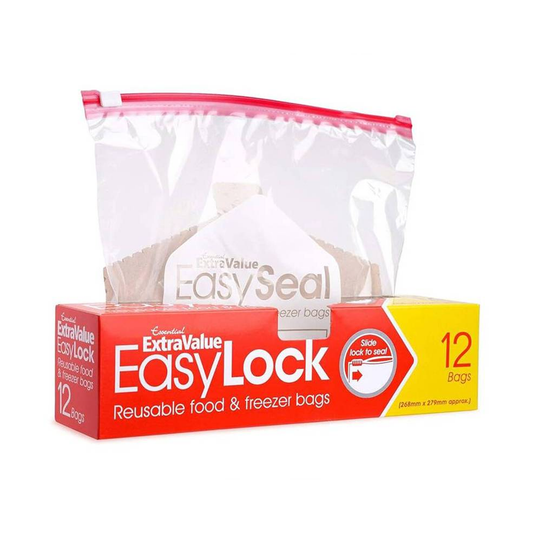 Essential Easy Lock Reusable Food & Freezer Bags (27 x 28 cm) 12 pack